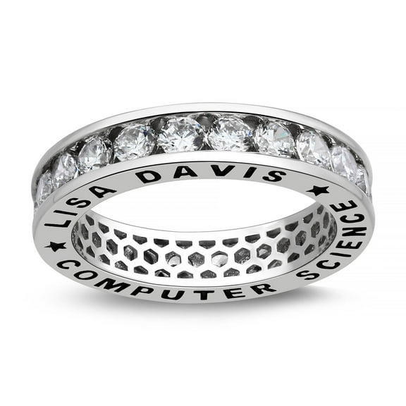 Fully Personalized Customized class rings Sterling Silver Women's High School and College Class Ring – Classic Collection-Halloween (Sterling Silver - Platinium)