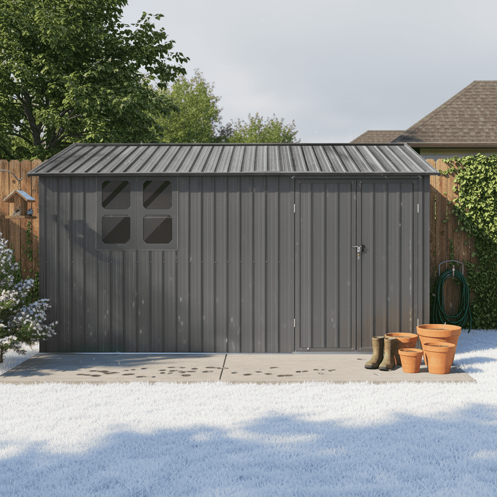 Mintazer 12×10 Ft All-Weather Metal Outdoor Storage Shed, Large Garden Tool Storage Building with Window for Backyard Lawn Patio, Gray