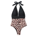 thumbnail image 5 of Women Summer Beach Monokini Leopard Print Deep V Neck Color Matching Pleated Backless Sleeveless Quick-drying Soft Beachwear Bathing Suit, 5 of 7