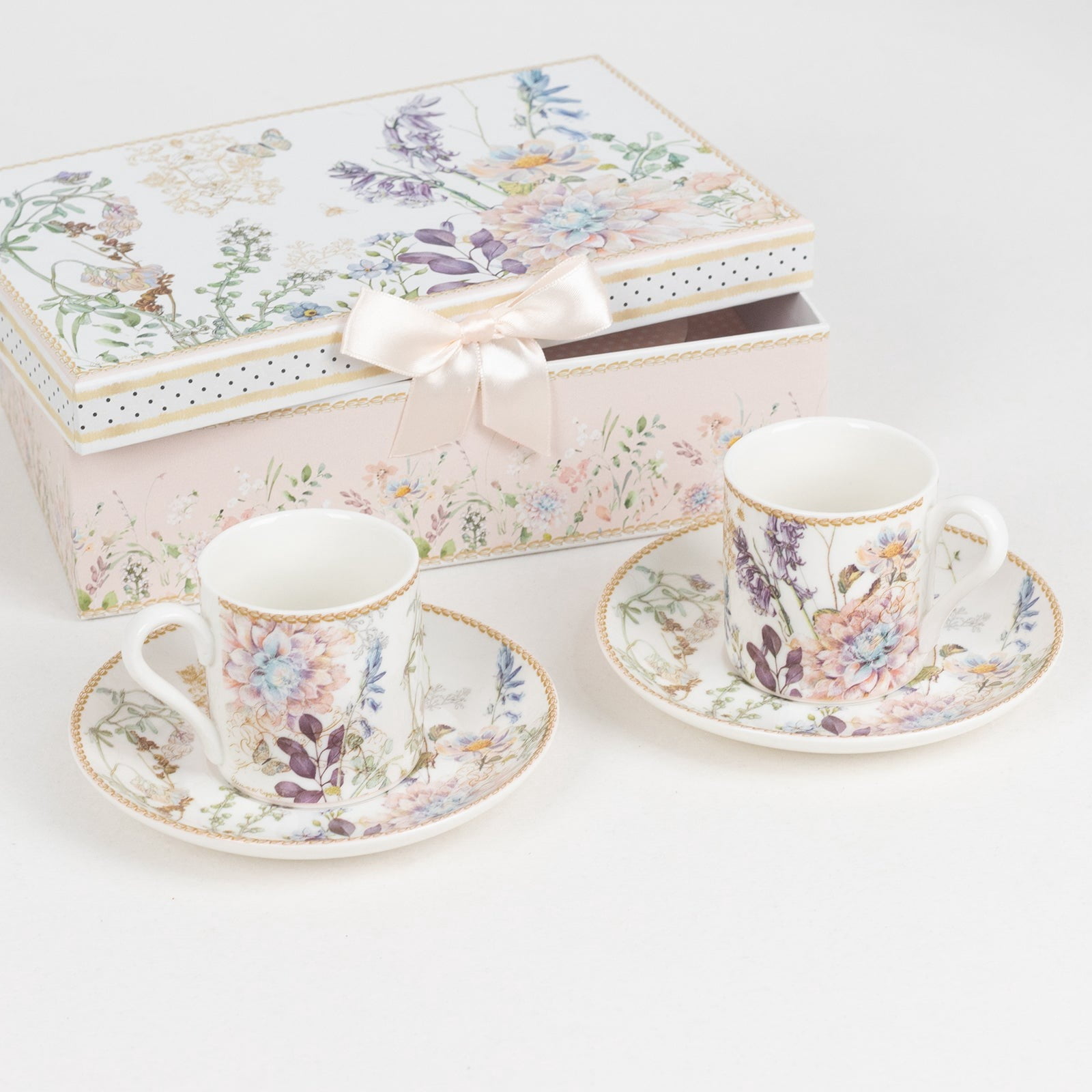 BalsaCircle 2 Blush Porcelain Espresso Cups and Saucers with Gift Box Party Accessories