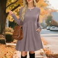 thumbnail image 6 of purcolt Long Sleeve Sweater Dress for Women Crew Neck Empire Waist Baby Doll Knee Length Dresses Casual Tunic Fall Dresses, 6 of 9
