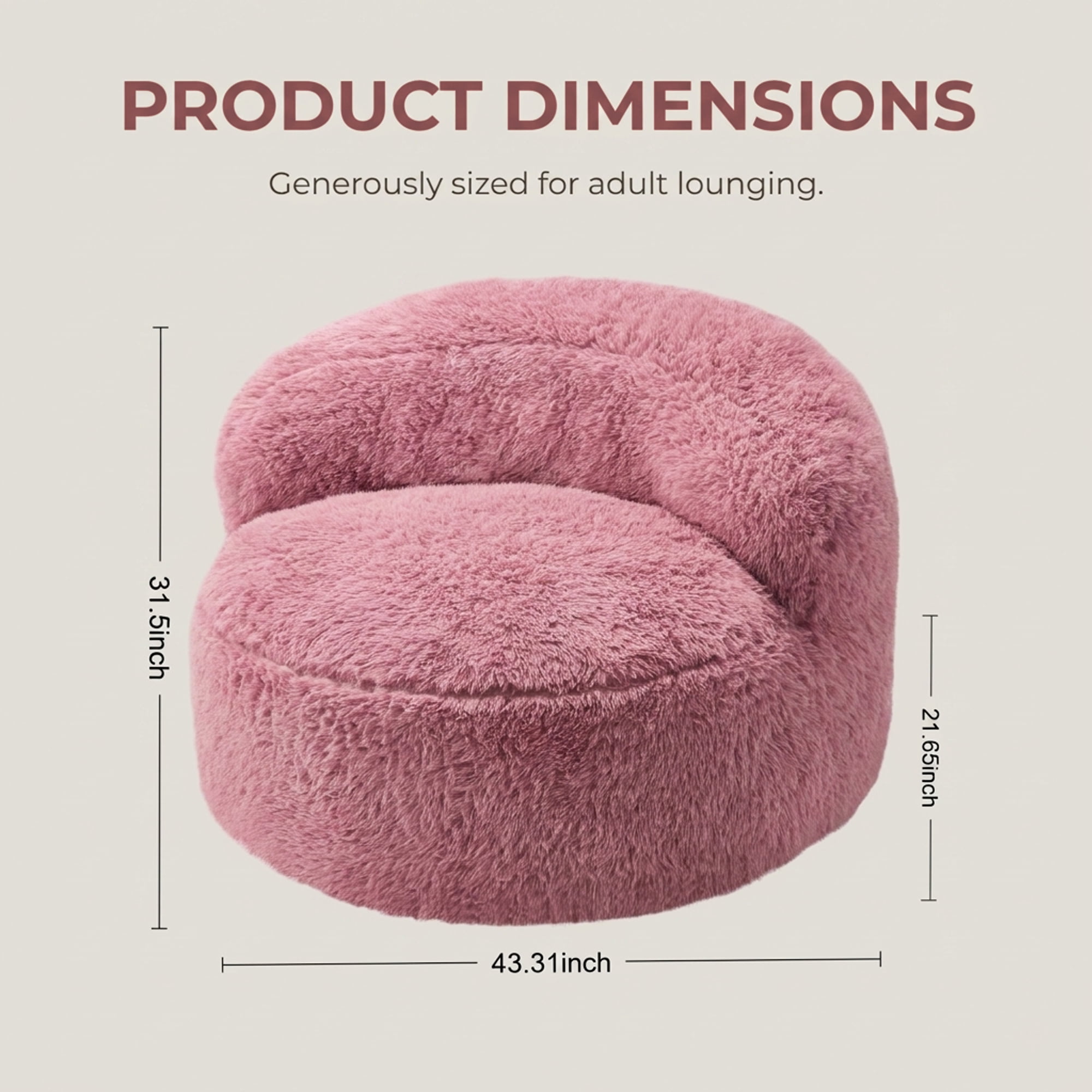 Fulsmile Bean Bag Chair Large Plush Chairs for Adults Giant Beanbag Chair Bean Bag Sofa with Stuffed Memory Foam Oversized Bean Lounger Chair for Reading Gaming Relaxing, Pink