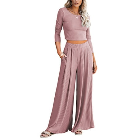 

Yobecho spring and autumn suit women s ribbed nine-point 2-piece pajamas