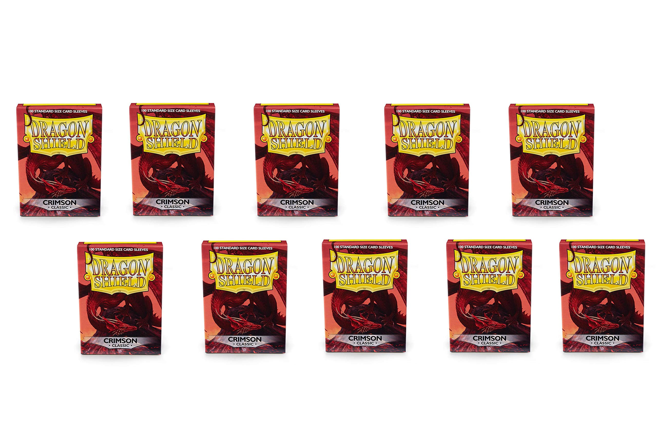 10 Packs Dragon Shield Classic Crimson Standard Size 100 ct Card Sleeves Display Case