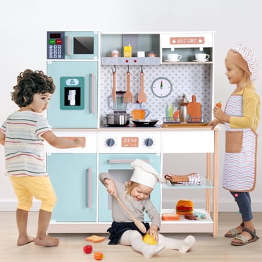 Wooden Kids Play Kitchen Set with Realistic Lights & Sounds