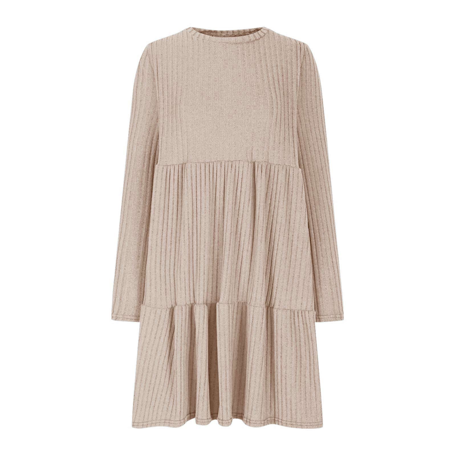 OSFVNOXV Long Sleeve Sweater Dress for Women Ribbed Knit Shirt High Waisted Bodycon Tiered Mini Dress with Pockets