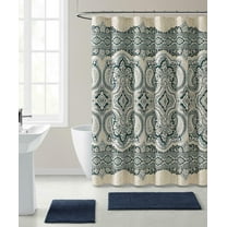 French Chateau Navy Blue Paisley Chic Premium Fabric Shower/Bath Curtain - 70 in. W x 72 in. L (Standard Size)