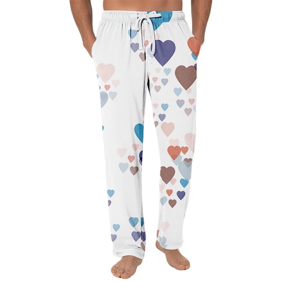 Fgvctg Mens Valentine's Day Pajamas Plus Size Wide Leg Sleepwear Pajamas Pant Comfy Love Heart Print High Waisted Pjs Spring Fall Drawstring Lounge Pants with Pockets White XL