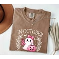 thumbnail image 2 of Comfort Colors “In October We Wear Pink” Sweatshirt – Breast Cancer Awareness Shirt, Retro Halloween Pink Ghost Shirt, Cute Fall Graphic Tee, 2 of 8