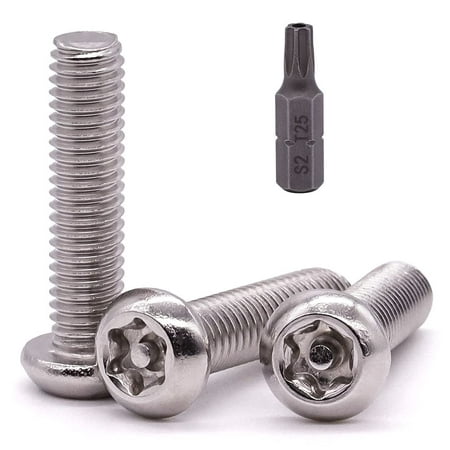 

M6-1.0 x 25mm 30 PCS Button Head Torx Security Machine Screws Bolts 304 Stainless Steel 18-8 Tamper Resistant Screws with a Torx Driver Bit Full Thread Bright Finish