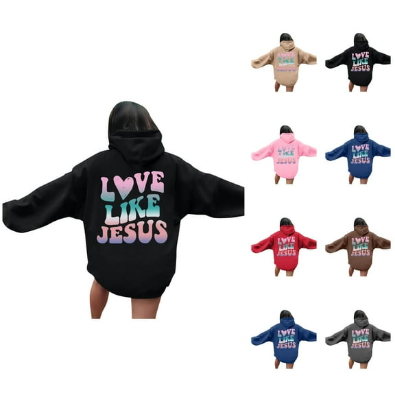 Christian Hoodies for Women 2025 Love Like Jesus Hoodie with Pockets Y2K Graphic Hooded Sweatshirt Pullover Tops