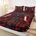 thumbnail image 3 of Manfei Neon Gamepad Twin Sheet Sets,Modern Geometric Plaid Twin Fitted Sheet,Red Black Flat Sheet For Boys Kids,Super Cozy Bedroom Decor,3 Pieces, 3 of 7
