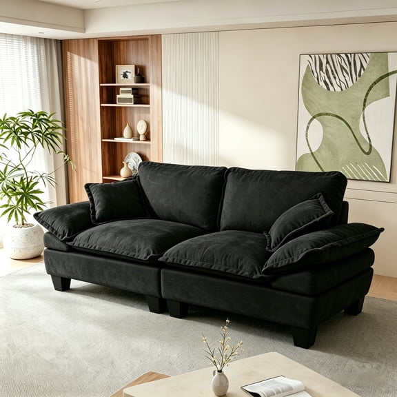 AENKYO 76" Modern Chenille Sailboat Loveseat, 2-Seater Cloud Sofa with Removable Pillow Arms, Black