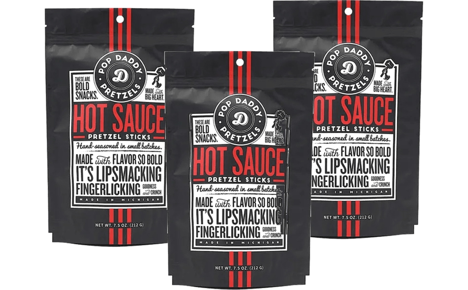 Pop Daddy Hot Sauce Gourmet Pretzel Sticks, 3Pack 7.5 oz. Bags