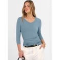 thumbnail image 4 of ANRABESS V Neck Shirts for Women 3/4 Sleeve Ribbed Knit Fitted Tee, Soft Stretch Basic Casual Work Top Large, 4 of 9