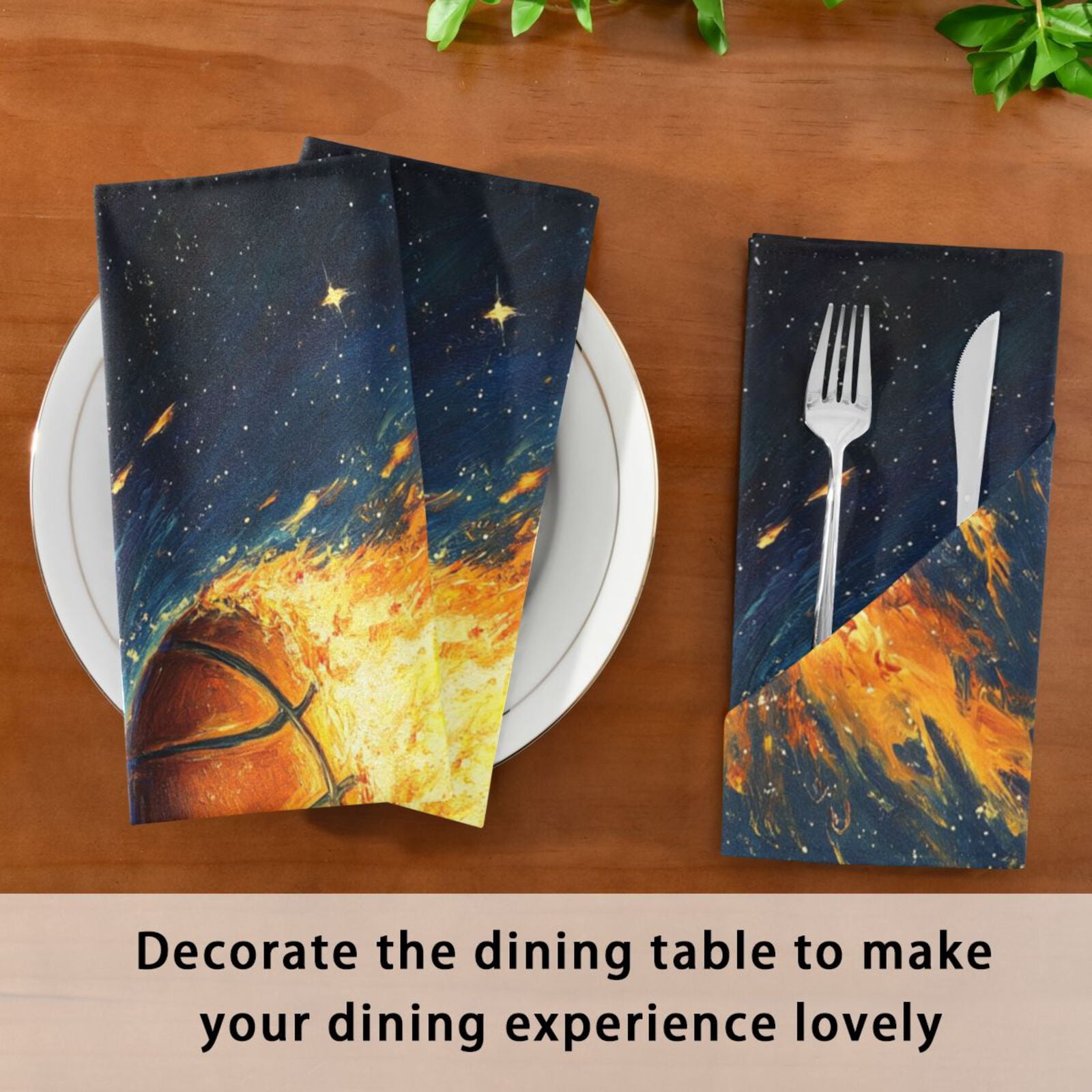 JSTEL Basketball Starry Sky Cloth Napkins Set of 6, 20x20 Inch Washable and Reusable Napkin for Decoupage Dinner Party Everyday Use