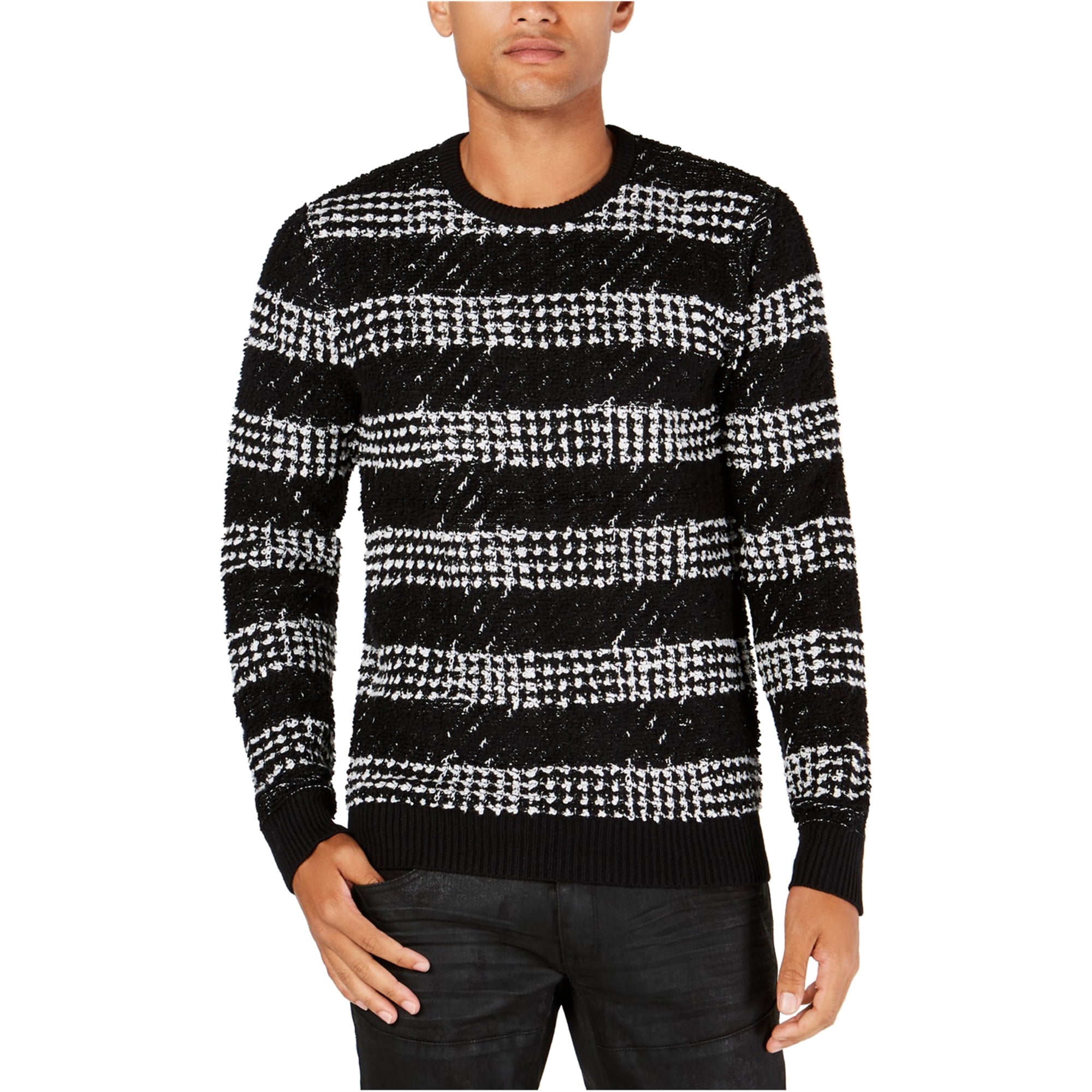 I-N-C - I-N-C Mens Chunky Striped Pullover Sweater, Black, XX-Large ...