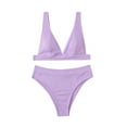 thumbnail image 5 of WREESH Womens High Waisted Bikini Bikini Solid Set Swimsuit Two Piece Filled Bra Swimwear Beachwear Bathing Suit Purple, 5 of 8