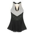 thumbnail image 6 of iEFiEL Womens Rhinestone Figure Skating Dress Chiffon Illusion Deep V-neck Ballet Lyrical Leotard Dance Dress Black XL, 6 of 7