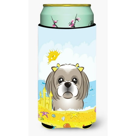 

Carolines Treasures BB2118TBC Gray Silver Shih Tzu Summer Beach Tall Boy beverage Insulator Hugger Tall Boy