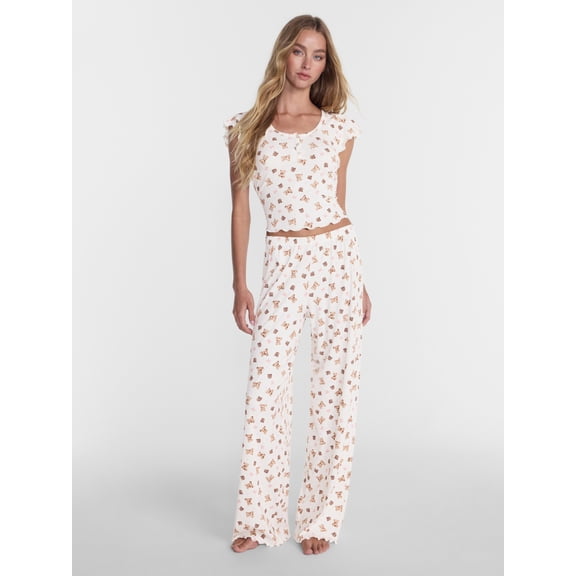 No Boundaries Henley Top and Pants Sleep Set, 2-Piece, Women's XS-XXL