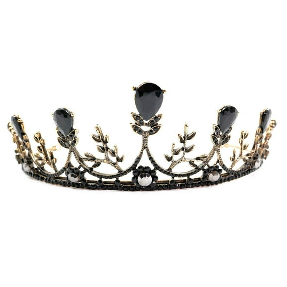 Midnight Blossom Tiara Crown in Gold with Black Gems