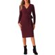 thumbnail image 1 of Vestido midi casual de manga larga con cuello en V y lazo en la cintura para mujer INSPIRE CHIC en color burdeos, 1 of 1
