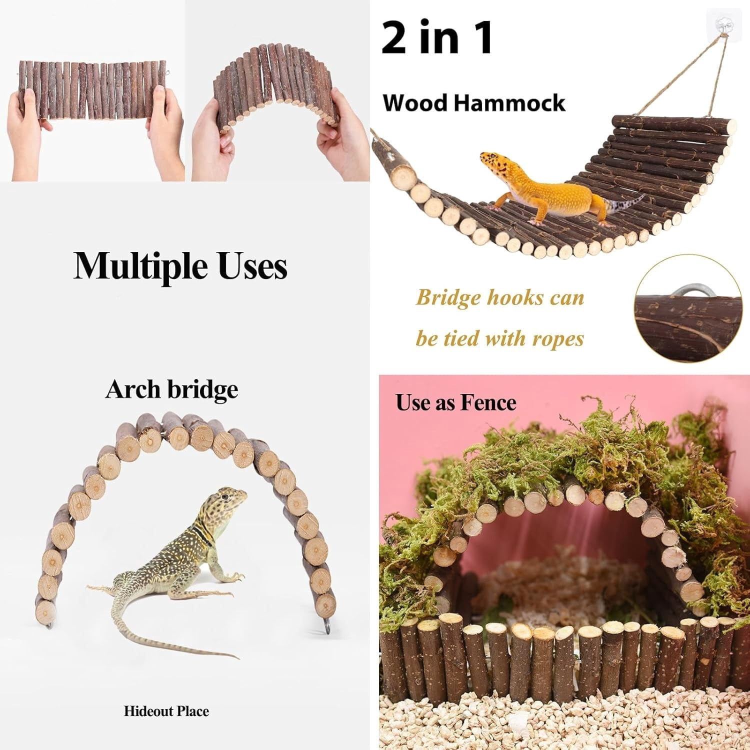 10Pcs Bearded Dragon Tank Accessories, Reptile Hammock Plants Bridge Jungle Clim