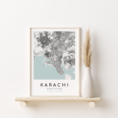 POSTER KARACHI Pakistan City Map, Wedding Gift, gifts for him, Gift Map, Map print, Map Poster, Minimalist Map Art, gifts for her,-UNFRAMED