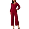 thumbnail image 4 of INSPIRAR CHIC Mono Casual de Mujer con Cuello en V, Manga Larga, Cintura Alta, Pierna Ancha y Bolsillos XL Rojo Vino, 4 of 6