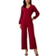 thumbnail image 4 of INSPIRAR CHIC Mono Casual de Mujer con Cuello en V, Manga Larga, Cintura Alta, Pierna Ancha y Bolsillos XL Rojo Vino, 4 of 6