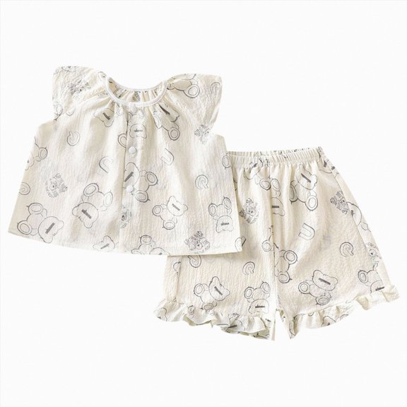 KPOPLK Toddler Girl Summer Outfit Baby Girl Smocked Ruffle Sleeve Shirt Top and Shorts Set 2 Piece Outfits Clothing for 6M-13T Size 9-10 Years,White