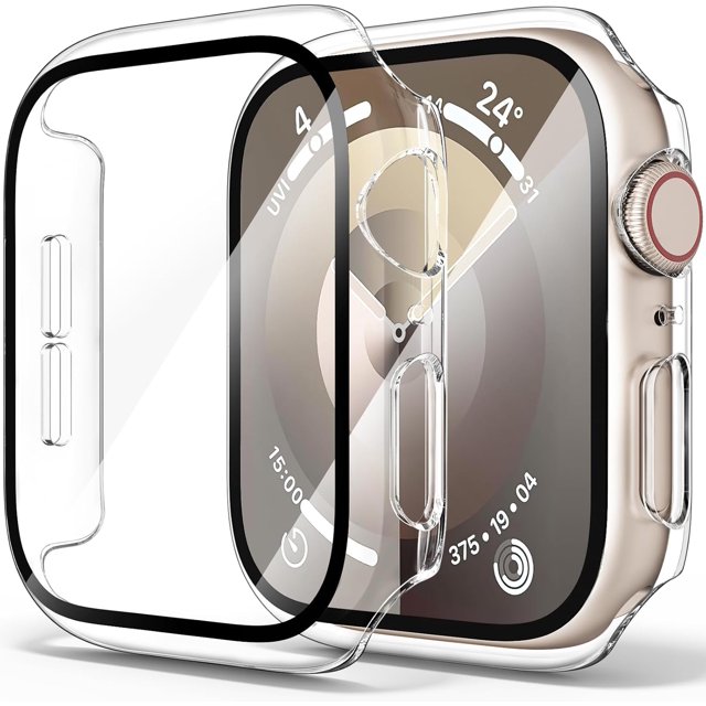 Yanonmyfd Funda rígidas para PC compatibles con Apple Watch Series 6 5 4 SE, funda protectora completa con protector de pantalla de vidrio templado para iWatch 40mm (Azul Marino)