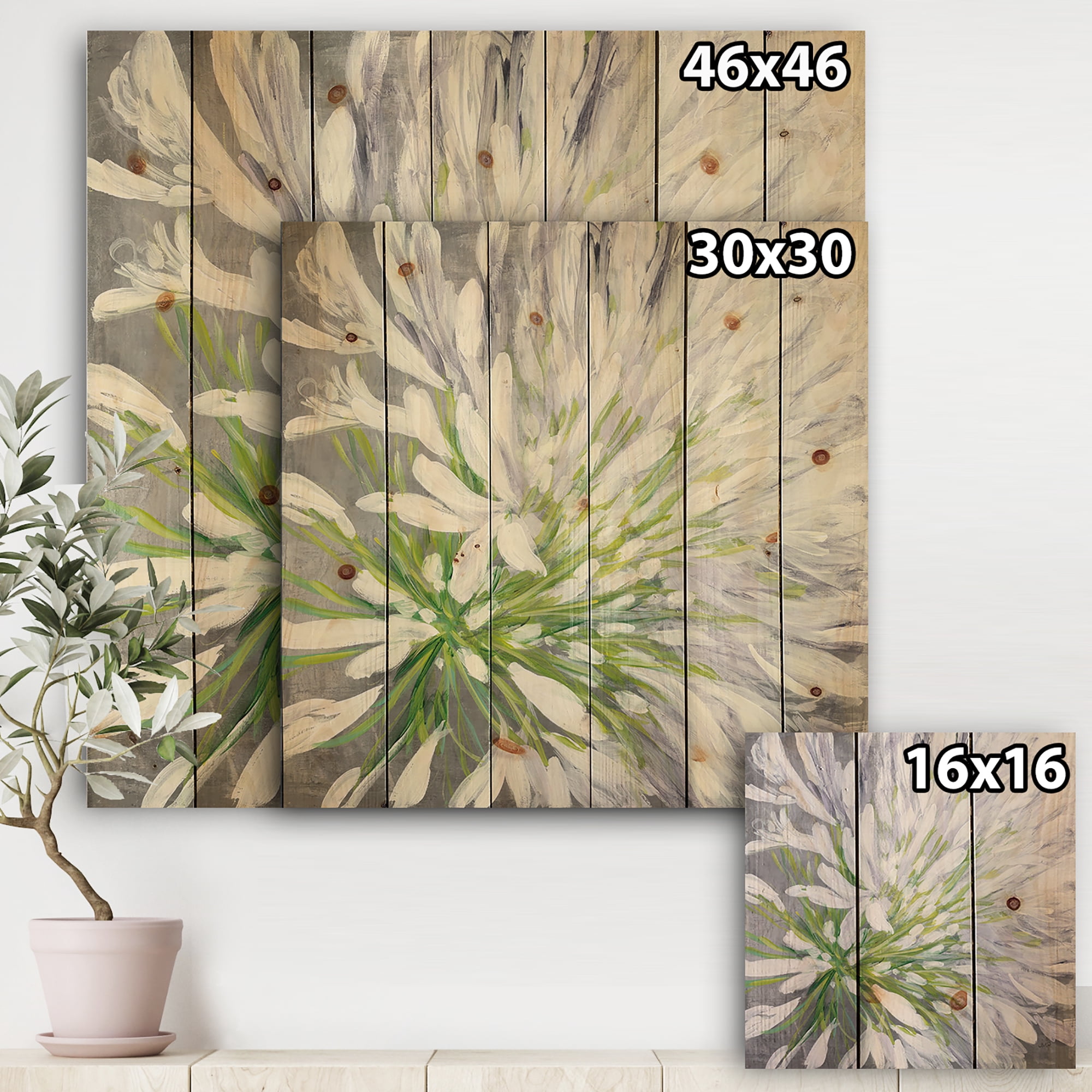 Designart 'Cleome Splash Flower II' Traditional Floral Print on Natural Pine Wood