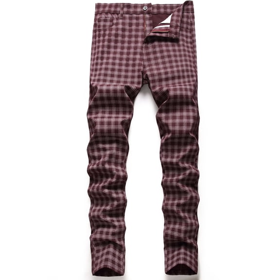 Keevoom Mens Slim Fit Dress Pants Casual Stretch Flat-Front Plaid Chinos Pants