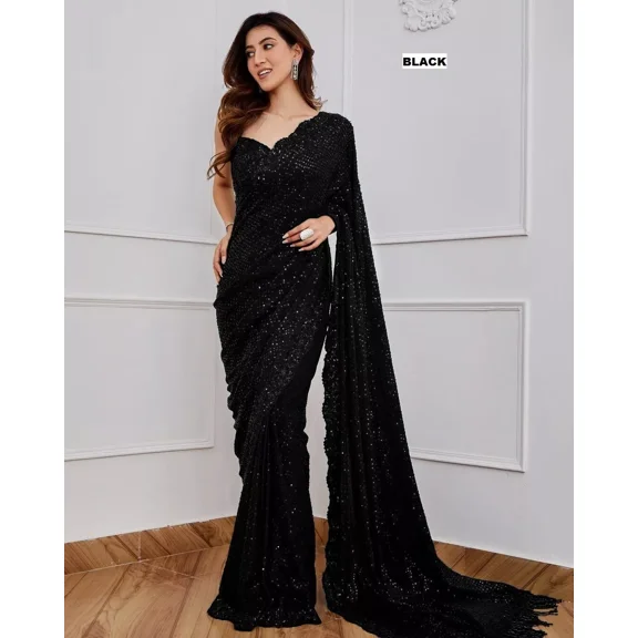 Bollywood Blockbuster Georgette Saree with 5MM Sequins & Silk Blouse