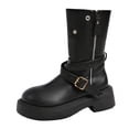 thumbnail image 2 of YTCAMLO Moto Riding Boots for Women Trendy Y2K Round Toe Chunky Low Heel Tall Boots with Zipper Buckle Comfortable Short Biker Boots, 2 of 7