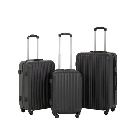 Luggage Set Black 3 Pcs Travel Bag ABS Trolley