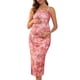 thumbnail image 1 of Vestido de maternidad de malla con fruncidos en los lados, estilo bodycon, tirantes de espagueti, para invitadas de boda, rojo floral, talla L, 1 of 6