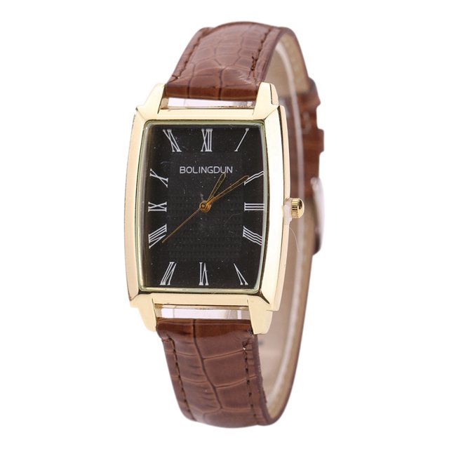 Reloj de pulsera con correa de cuero PU de cuarzo con esfera cuadrada de negocios de moda (correa marrón y esfera negra)