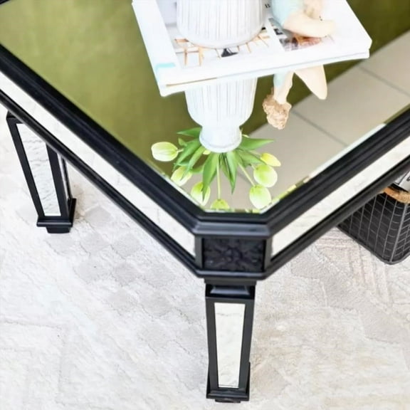 High Quality Mirrored Coffee Table with Vintage Carving & Easy Assembly (48" W x 24" D x 18" H)