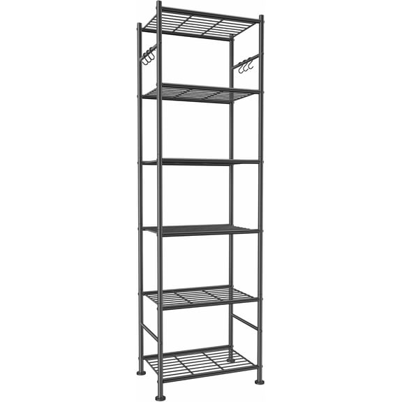 Storage Shelves - 5-Tier Large Capacity Shelf Organizer with Hooks, Heavy-Duty Garage Shelving with Leveling Feet, Wobble-Free Rack for Bedroom, Balcony, Garage, 18.1"12.4"56.8", Black
