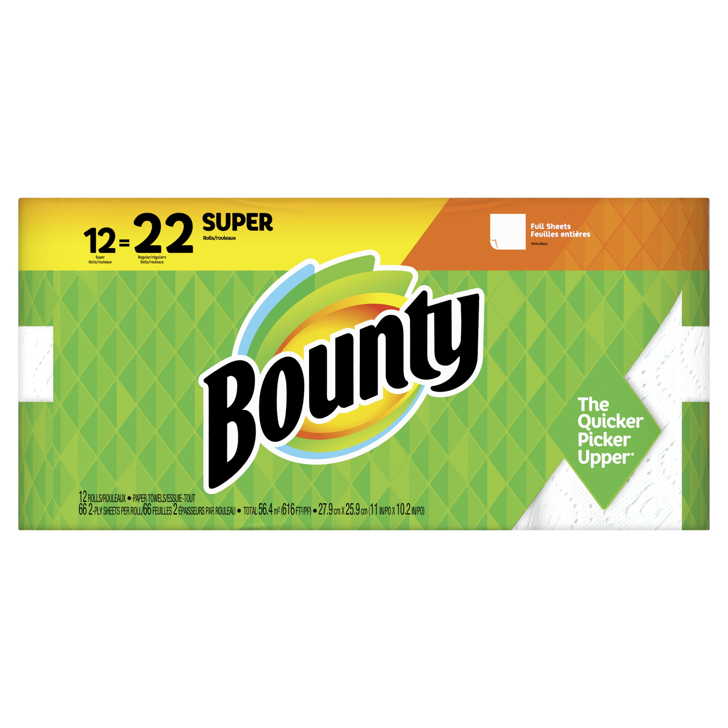 Bounty Paper Towels, Full Sheets, Single Plus Rolls, White, 2-Ply - 12 rolls