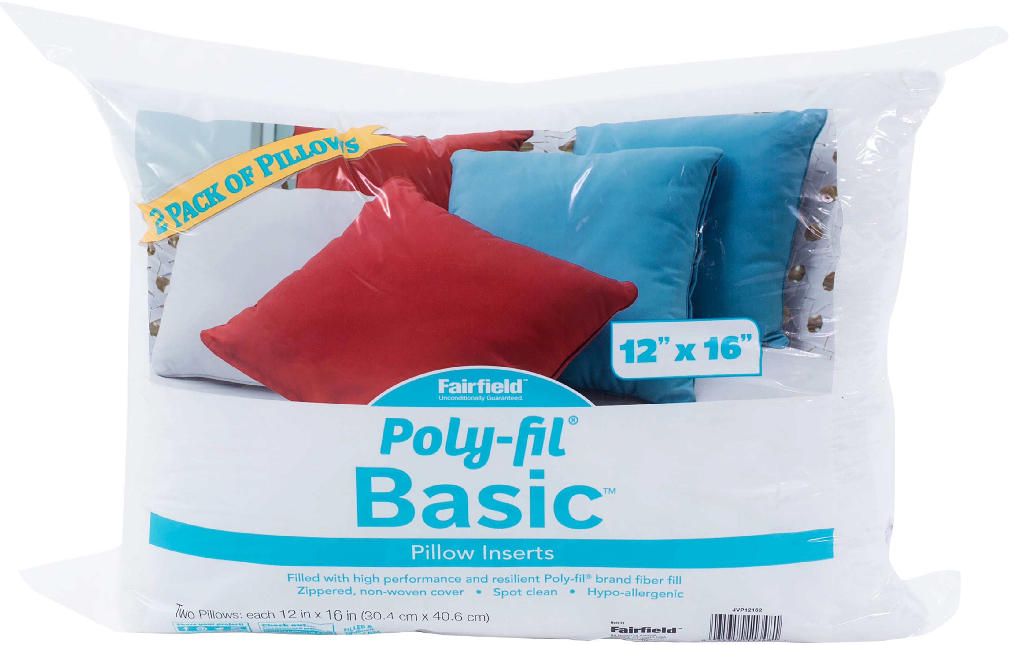 Fairfield PolyFil Basic Pillow Insert, 12" x 16" 2 Pack, White