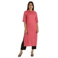 thumbnail image 4 of Moomaya Solid Rayon Kurta For Women bell Sleeve Drawstring Neck Long Ethnic Kurti, 4 of 7
