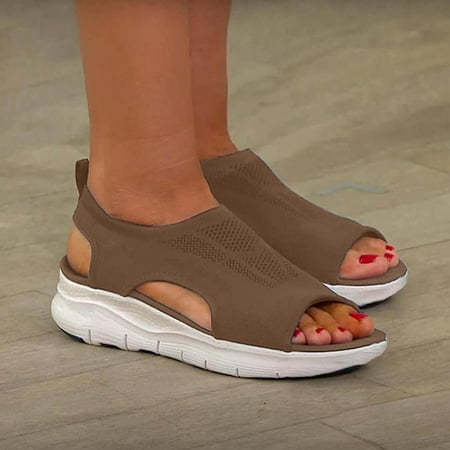 

Washable Slingback Orthopedic Slide Sport Sandals for Women Summer Comfortable Sports Knit Sandals Gradation Thick Bottom Fish Mouth Beach Casual Sandals Mesh Soft Sole Shoes Brown 38