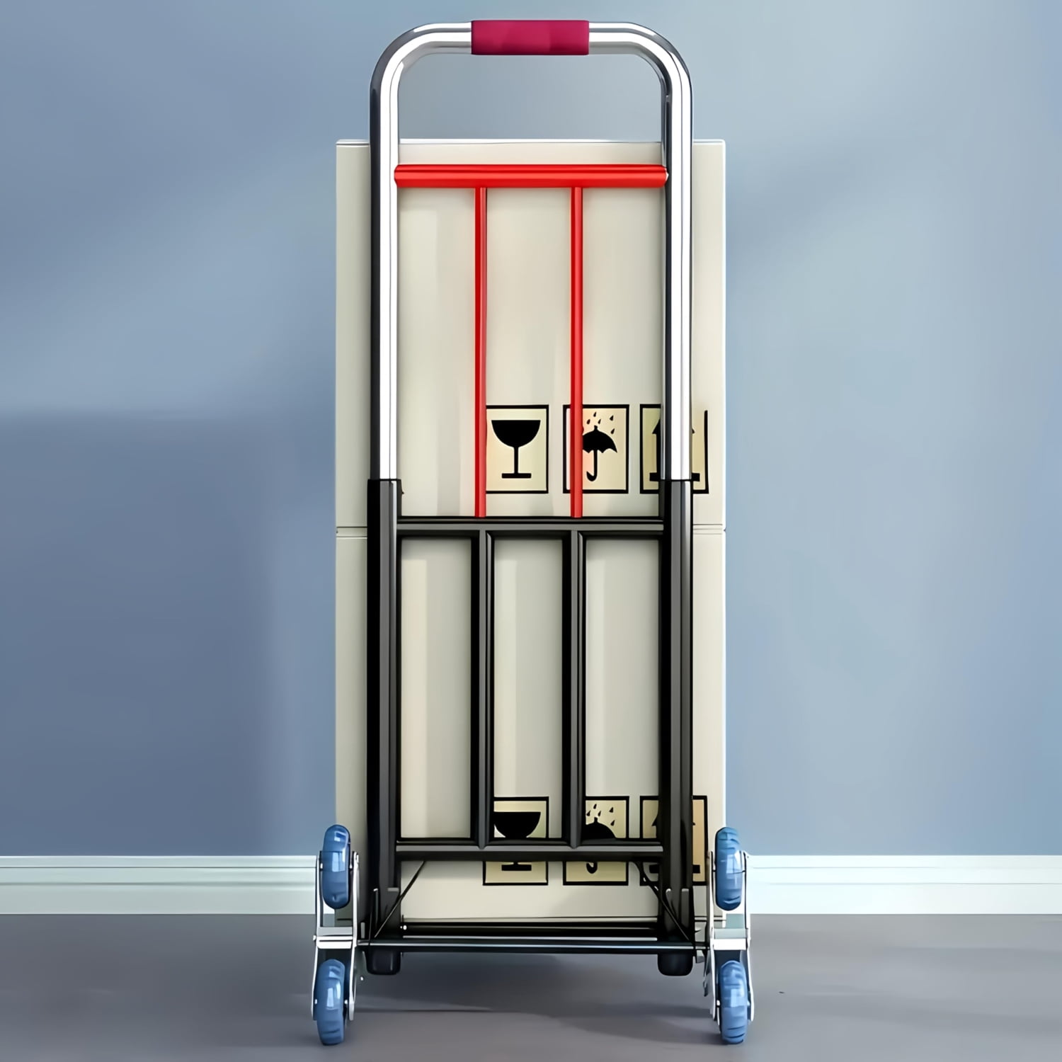 Heavy Duty Folding Hand Truck with Stair Climbing Wheels, 330 lbs Capacity, Portable Dolly Cart with All-Terrain Tires & 3 Tie-Down Straps for Moving, Luggage, Shopping, Office