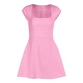 thumbnail image 4 of Women's Square Neck Cap Sleeve Fully Lined Mini Dress Zipper A Line Party Club Dresses, Mother of The Bride Dresses, Formal Wedding Guest Dress(Pink,XS), 4 of 6