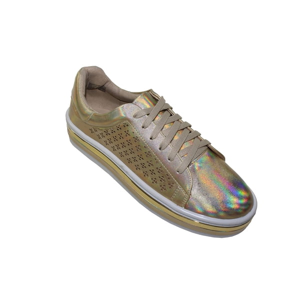 TENIS PLATAFORMA CASUAL LEON MUJER ORO NAPA LASER 7246 LEON 7246p