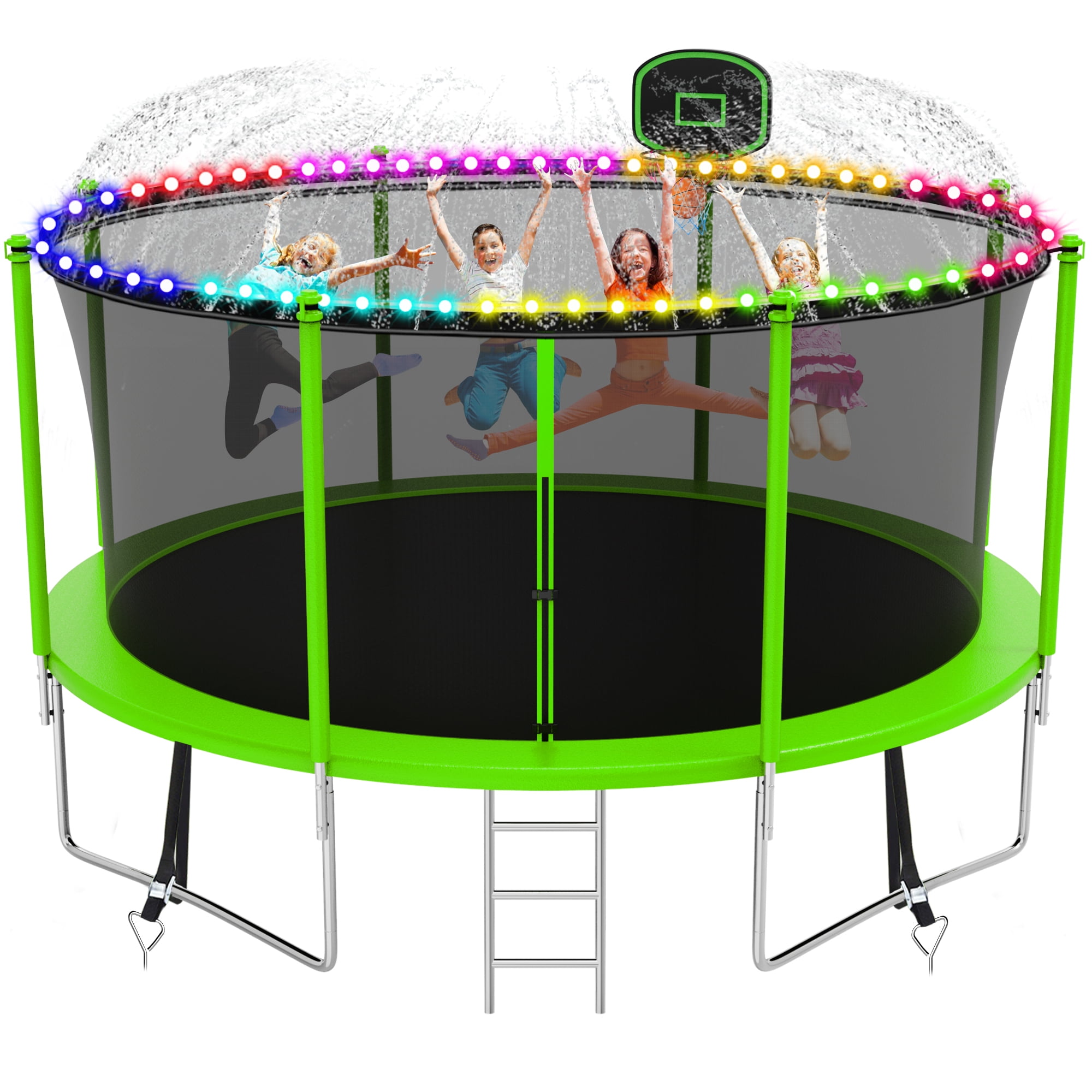 Kacho 1400LBS for Kids Adults Trampoline Sprinkler LED Lights, Outdoor Recreational Trampolines with Safety Enclosure Net Ladder, Fully Galvanized Anti-Rust Blue - Walmart.com